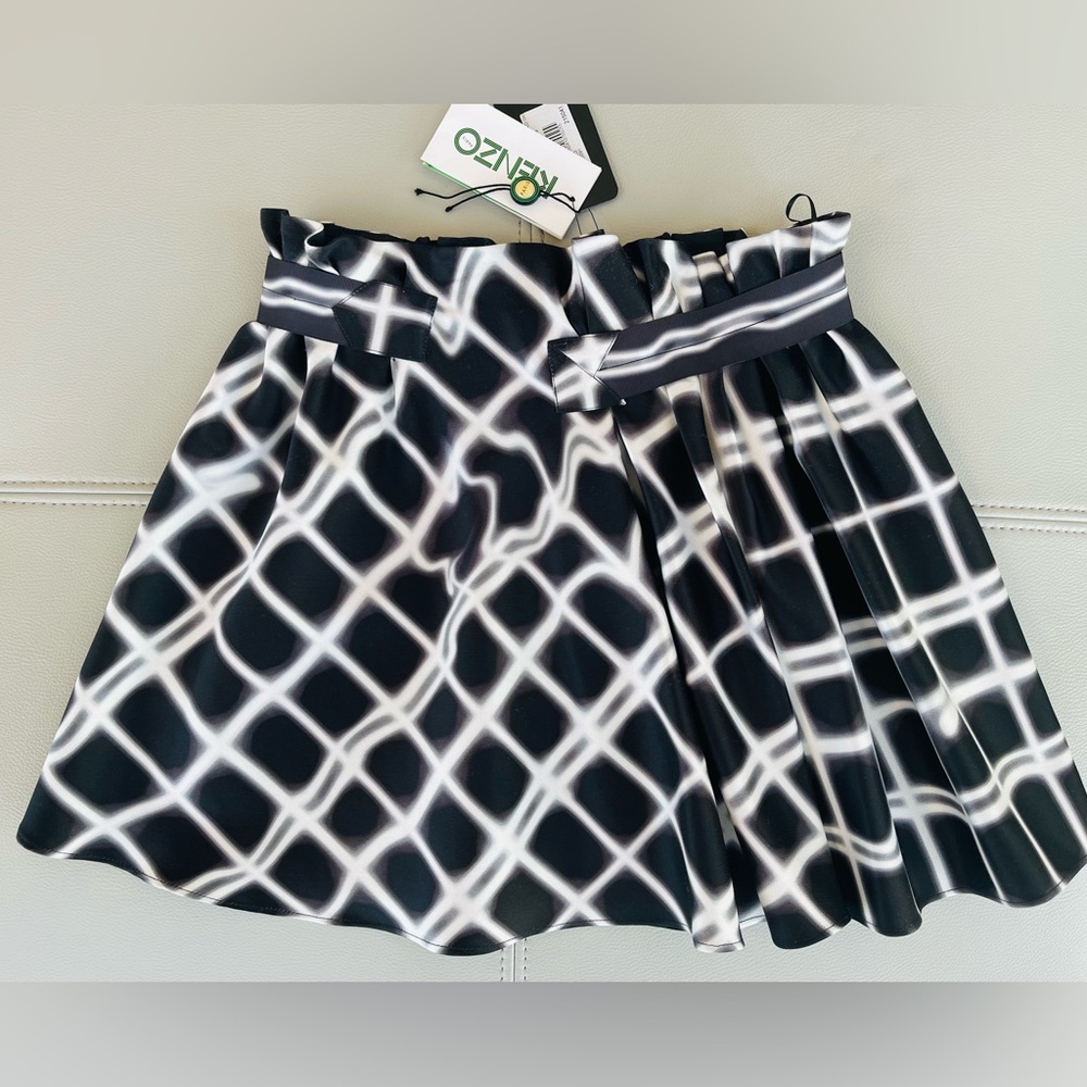 KENZO double twill neon plaid skater skirt in black + white NWT Size EU 36